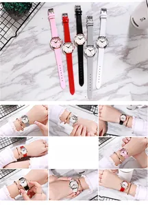 Minimalist quartz wristwatches for women with leather straps in five assorted colors