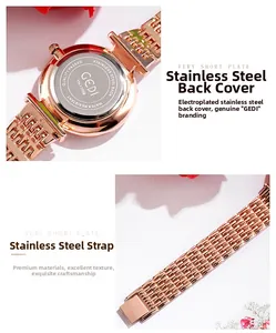 Macro detail of the rose gold stainless steel watch band and engraved waterproof back case