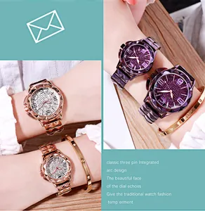 Detail of luxury ladies quartz watch with diamond dial and screw motif metal bracelet