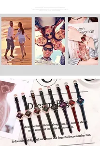 Orologio classico da donna con quadrante quadrato e cinturino sottile in pelle multicolore