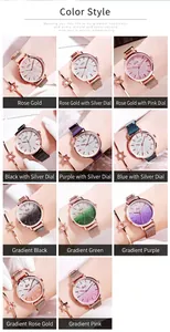 Detailed display of 11 stylish GEDI quartz watches with starry gradient dials and magnetic bands