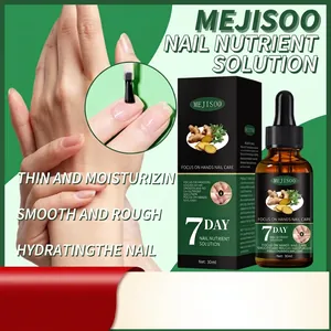 Macro detail of MEJISOO 30ml nail nutrient bottle with brush and repair solution