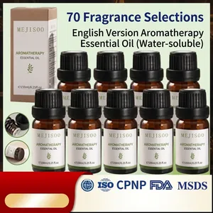 Detailed set of ten 10ml essential oil bottles with matching yellow packaging boxes