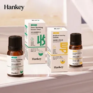 Detailed view of Hankey pore refining serum and blackhead liquid bottles with packaging