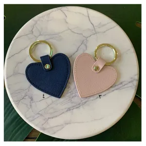 Heart Shaped PU Leather Keychain Saffiano Texture Key Ring Gold Rivet Bag Pendant For Women Men Cute Key Organizer Gift