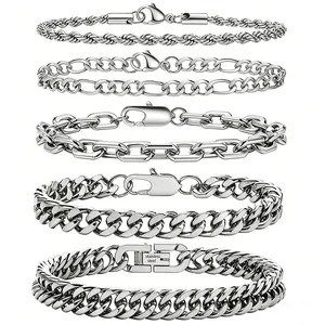 Cuban Link Figaro Rope Chain Bracelets Stainless Steel Fashion Jewelry For Men Unisex