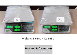 Weight measurement comparison showing S size 618g and XL size 665g white dress fabrics