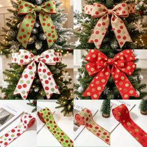 Christmas wired burlap ribbons with glitter polka dots for DIY tree and gift decoration