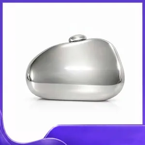 Metal Hard Shell Evening Clutch Bag Cobblestone Shape Mirror Polished Wedding Party Handbag For Women With Chain Strap