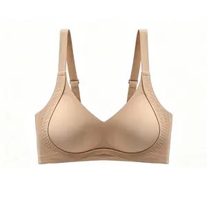Seamless soft support bra in nude with deep V-neckline and supportive wavy textures