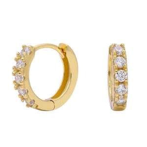 Elegant gold-plated S925 silver hoop earrings with a row of sparkling micro-pave zircons
