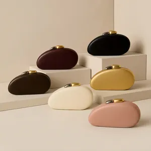 Women Pebble Shape Evening Clutch Bag Minimalist PU Leather Acrylic Ovoid Hard Shell Handbag With Irregular Metal Buckle
