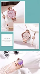 Macro shot of GEDI women's watch with gradient starry dial and rose gold milanese band
