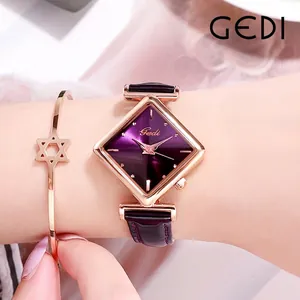 GEDI Orologio al Quarzo Quadrato da Donna Cassa in Oro Rosa Cinturino in Pelle Impermeabile Elegante Orologio da Polso e Bracciale a Stella