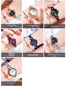 Détails des montres à quartz avec lunette diamantée et bracelet métal en sept couleurs