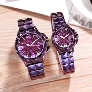 Luxury Rhinestone Women Quartz Watch Fashion Geometric Steel Band Waterproof Dial Wristwatch For Couples Party Gift Jewelry