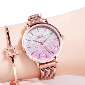 GEDI Women Quartz Watch Gradient Starry Sky Dial Milanese Stainless Steel Mesh Strap Magnetic Buckle Waterproof Wristwatch