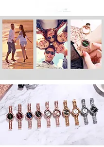 Collage montrant la collection de montres à quartz avec lunette strass et bracelet en métal