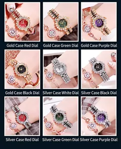 Collage of luxury women's quartz watches with sparkling crystals and matching bracelets