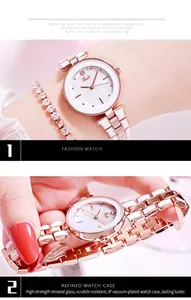 Λεπτομέρεια από ατσάλινο ρολόι rose gold και βραχιόλι με διαμάντια και λευκό κεραμικό λουρί