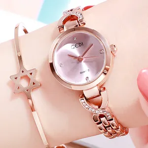 Élégante montre à quartz pour femme en or rose avec cadran rose et bracelet en diamants