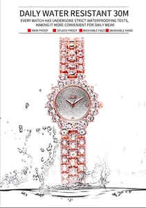 Detail of rose gold diamond watch submerged in water showing 30m waterproof feature