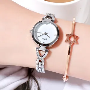 Montre à quartz argentée élégante avec diamants et ensemble bracelet étoile femme