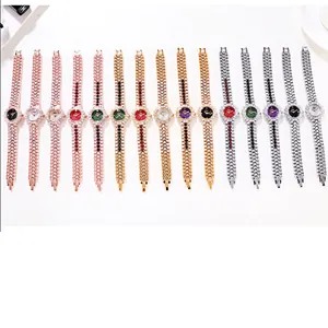 Luxuriöse Quarzuhr für Damen mit komplettem Diamantbesatz und Metall-Gliederarmband