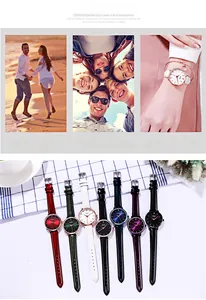 Chic women's quartz watches in seven colors with leather straps and elegant round dials