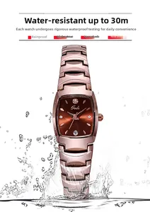 Detailweergave van vierkant bruin horloge met 30M waterdicht spateffect display