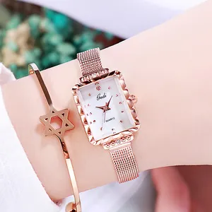 Orologio al Quarzo Quadrato Gedi da Donna Cinturino in Maglia di Acciaio Inossidabile Impermeabile Orologio da Polso Strass Bracciale Stella