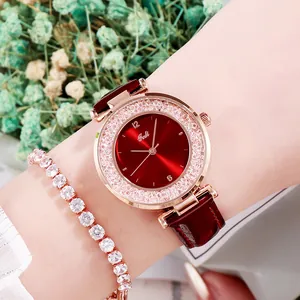 Orologio al Quarzo da Donna Moda Lunetta in Strass Cinturino in Pelle Impermeabile Elegante Orologio da Polso Analogico Regalo