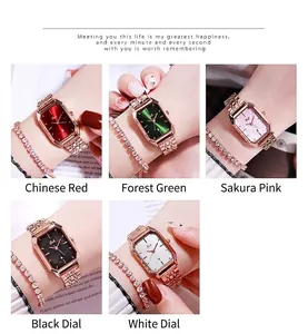 Dettagli di orologi al quarzo da donna in oro rosa con quadranti ottagonali colorati e cinturino