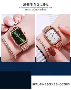 Dettaglio orologio al quarzo ottagonale oro rosa con quadrante verde soleil e datario