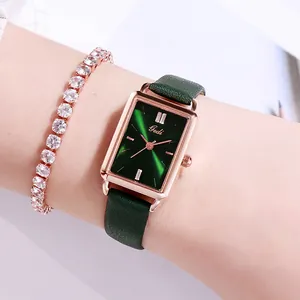 GEDI Retro Rechteckige Damen Quarzuhr PU-Lederarmband Roségoldgehäuse Wasserdichte Armbanduhr Und Strass Armband