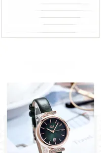 Detail of Gedi women quartz watch with green sunray dial and rhinestone bezel