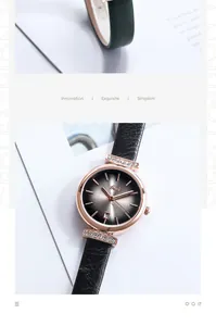 Detail of Gedi leather watch with rose gold case, date window and diamond accents