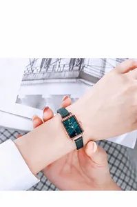 Detail of Gedi rectangular green malachite texture dial watch with rose gold metal case