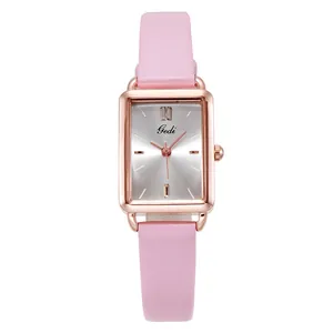 Elegante Retro-Quarzuhr für Damen mit rosa Lederarmband und roségoldenem Gehäuse
