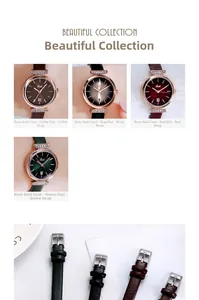 Detail view of Gedi ladies quartz watch set with diamond bezel and leather straps in four colors