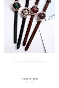 Detailed view of four colorful leather straps and crystal encrusted watch cases with date