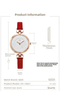 Detailed specifications showing the dimensions of this vintage ladies quartz leather watch