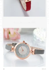 Close-up of GEDI fashion women watches with slim leather straps and rose gold round dials