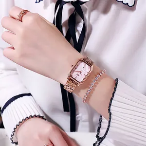 Set orologio ottagonale in oro rosa con bracciale di cristalli e anello