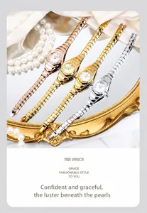 Close-up of elegant rhinestone-encrusted bracelet watches in rose gold and silver finishes