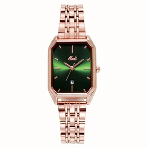 Orologio donna al quarzo oro rosa con quadrante rettangolare verde e cinturino acciaio