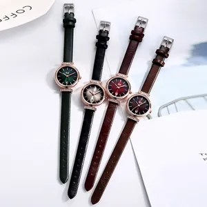 GEDI women's diamond quartz watches with thin leather straps in four classic colors