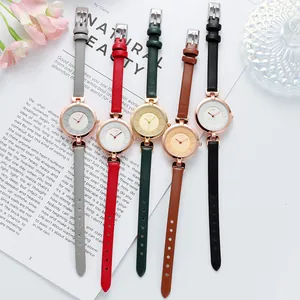 Minimalist quartz watches for women with slender leather straps in five assorted colors