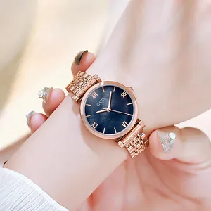 Montre à Quartz Femme à la Mode Bracelet en Acier Inoxydable Boîtier en Alliage Étanche Chiffres Romains Élégante