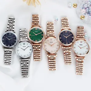 Montre à quartz élégante pour femme avec bracelet en acier et cadrans en nacre luxe